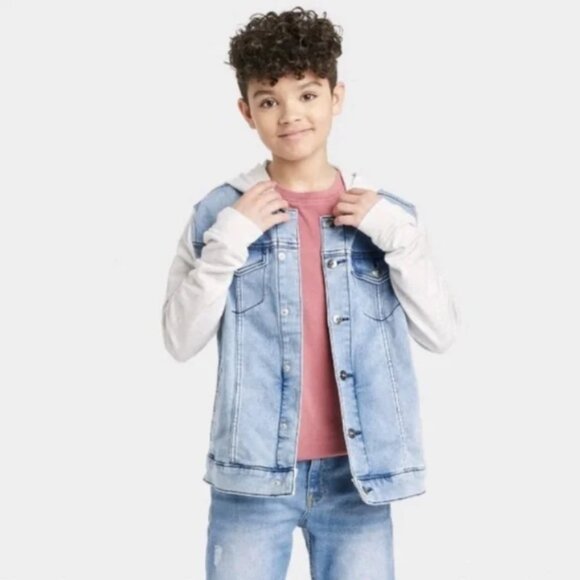 NWT Art Class Boys Size M8 Light Blue Stretch Hood Long Sleeve Denim Jacket - Picture 1 of 14
